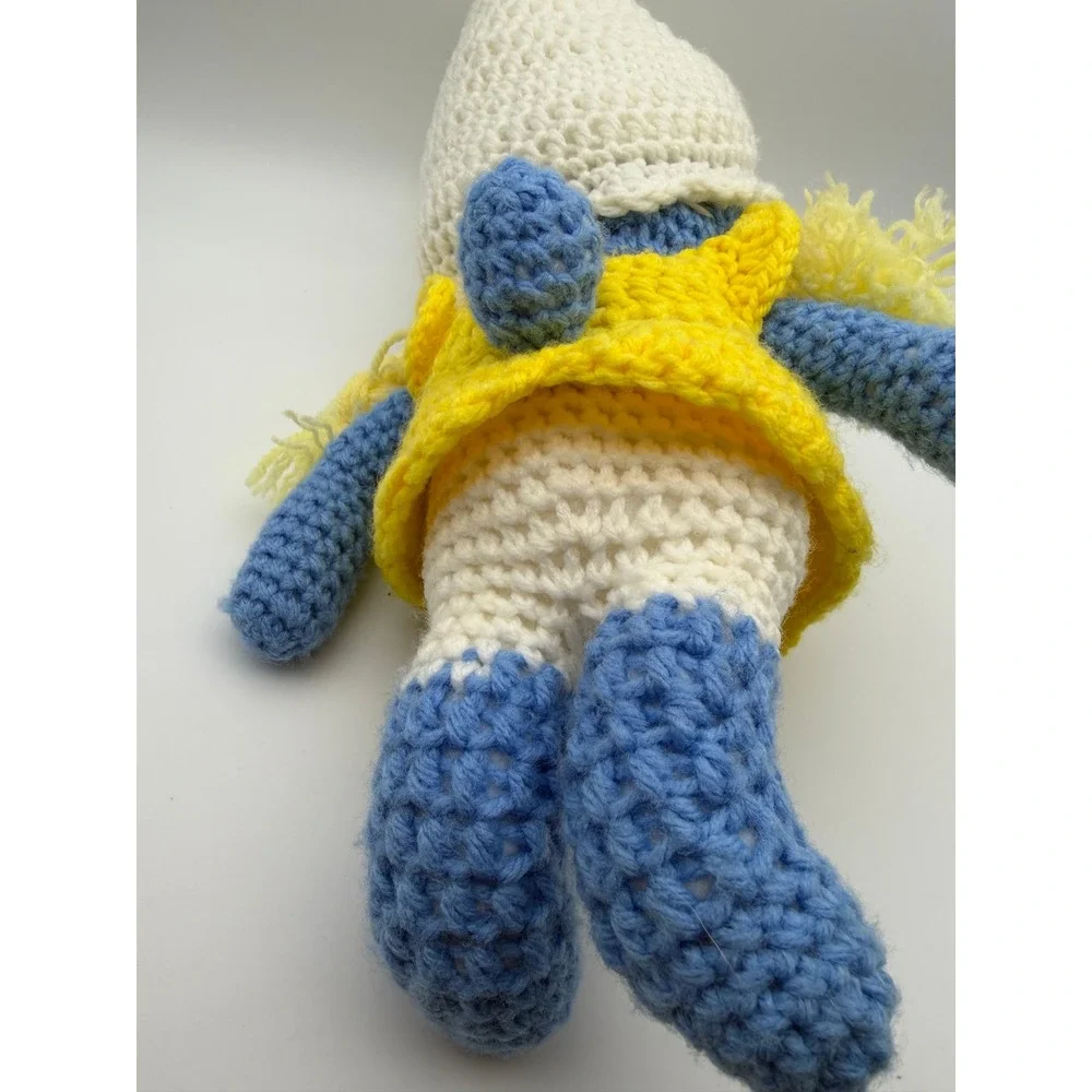 Vintage Handmade Smurf & Smurfette Crochet Plush Amigurumi Dolls Blue Red Yellow